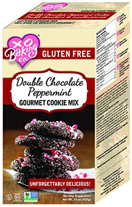 XO Baking Co Double Chocolate Peppermint Cookie Mix  Flavorful Non-GMO Certified Double Chocolate Peppermint Cookie Mix - No Preservatives or Artificial Flavors 15 Ounce