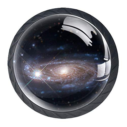 Galaxy Space Stars 4PCS Drawer Knob Pull Handle Crystal Glass Cabinet Drawer Pulls Cupboard Knobs with Screws for Home Office Cabinet Cupboard