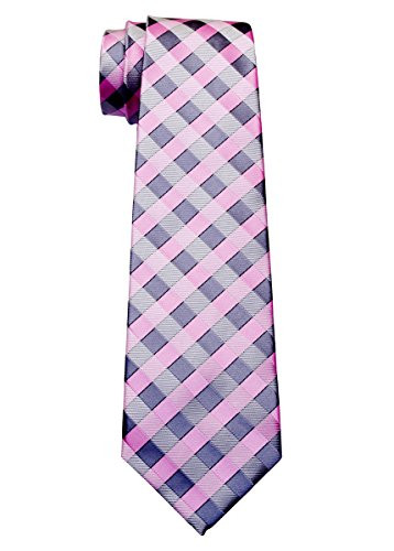 Retreez Classic Check Woven Microfiber Boys Tie 8-10 years - Pink and Grey Check