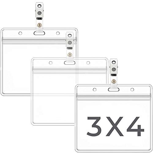 Horizontal Name Tag Holders and Metal Badge Clips with Vinyl Strap Waterproof PVC ID Card Holder Horizontal 3x4 25