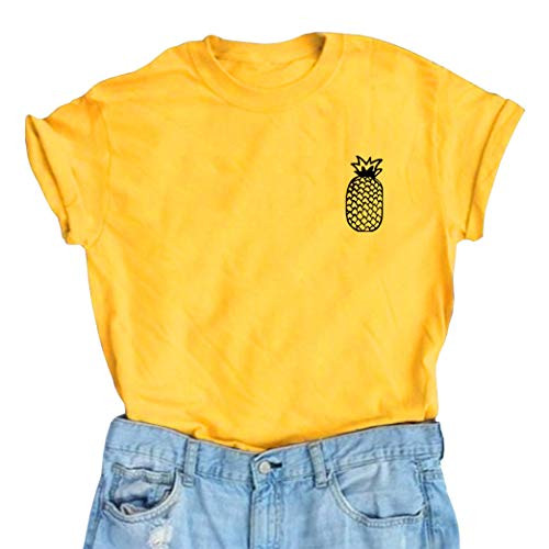 YITAN Women Cute Graphic T Shirts Teen Girls Funny Tops Yellow Small