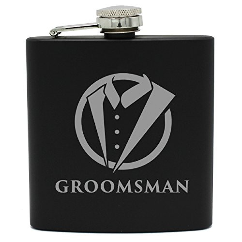Tuxedo Hip Black Flask for Groomsmen, Best Man, Groom (Groomsman, 6oz Flask Only)