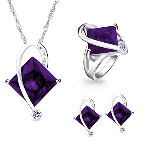 Uloveido Female Large Square Purple Cubic Zirconia Crystal Necklace Choker Necklace Post Stud Earrings and Cocktail Rings Bridesmaid Jewelry Set for Women Purple Size 9 T295 Uloveido Female Large Square Purple Cubic Zirconia Crystal Necklace Choker Necklace Post Stud Earrings and Cocktail Rings Bridesmaid Jewelry Set for Women Purple Size 9 T295