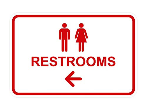 Signs ByLITA Classic Framed Restrooms Left Arrow Sign WhiteRed - Medium