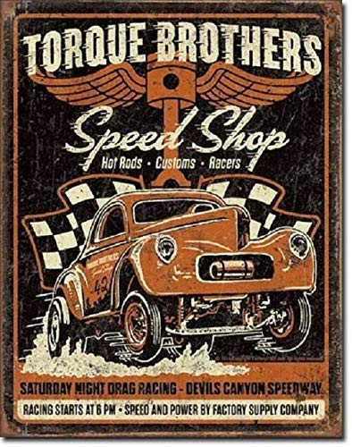 SRongmao Torque Brothers Speed Shop Hot Rod Street Gasser Garage Service Metal Tin Sign 8x12in