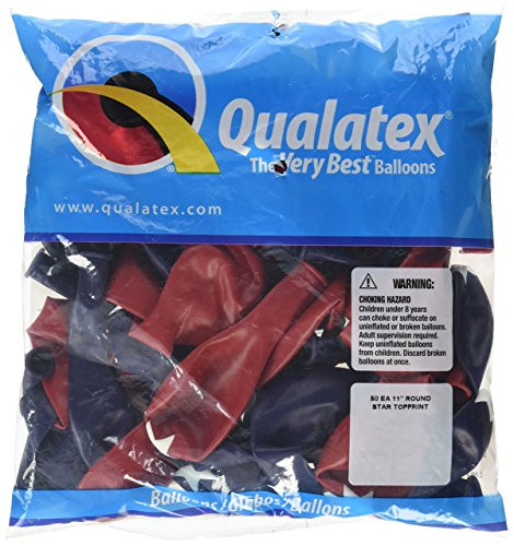 Qualatex 37115 Star Topprint - Sapphire Blue  and  Ruby Red Latex Balloons 11 Blue Pack of 50