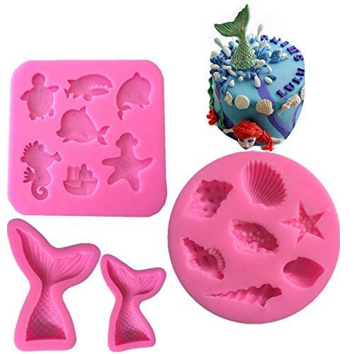 4 Pack Mermaid Tail Seashell Silicone Jelly Sugar Chocolate Fondant Molds