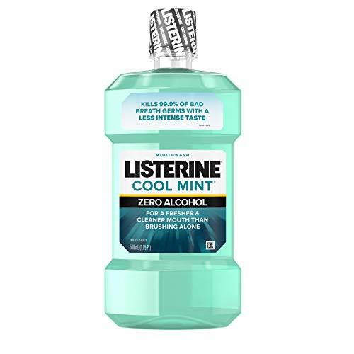 Listerine Zero Alcohol Mouthwash Less Intense Alcohol-Free Oral Care Formula for Bad Breath Cool Mint Flavor 500 ml 16_9 Fl Ounce