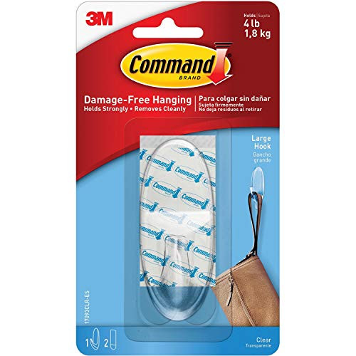 3M Command 17093CLRES Adhesive Hanging Hook Large Holds 4lbs Clear