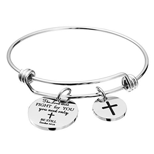omodofo Bible Verse Bangle Bracelet Cross Charm Confirmation Bracelet Scripture Jewelry Exodus 1414