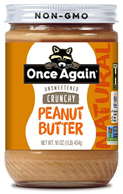 Once Again Natural Crunchy Peanut Butter 16oz - Lightly Salted Unsweetened - Gluten Free Certified Vegan Kosher Non-GMO Verified - Glass Jar Once Again Natural Crunchy Peanut Butter 16oz - Lightly Salted Unsweetened - Gluten Free Certified Vegan Kosher Non-GMO Verified - Glass Jar