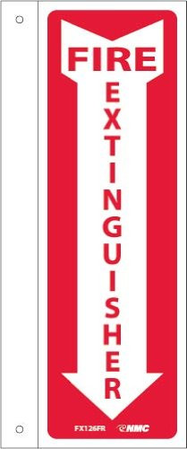 NMC FX126FR FIRE EXTINGUISHER Sign - 4 in_ x 12 in_ Rigid Plastic Fire Safety Sign with Arrow Double Side View White TextGraphic on Red Base