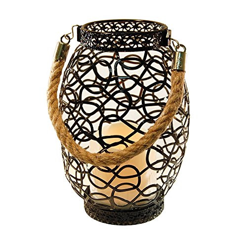 Lumabase 95501 Swirl Metal Lantern with LED Candle, Black