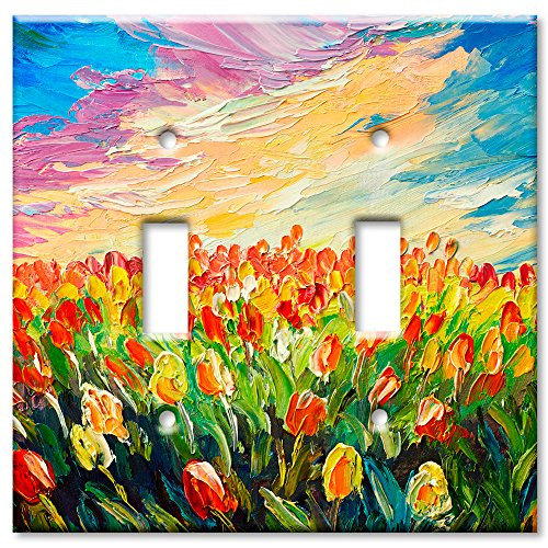 Art Plates Brand Double Toggle SwitchWall Plate - Field of Lillies