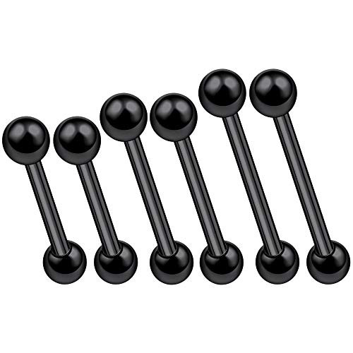 6Pcs Black Anodized 6mm 8mm 10mm Barbell Earrings 16g Piercing Jewelry Eyebrow Daith Cartilage Tragus Rook 3mm Ball M4742