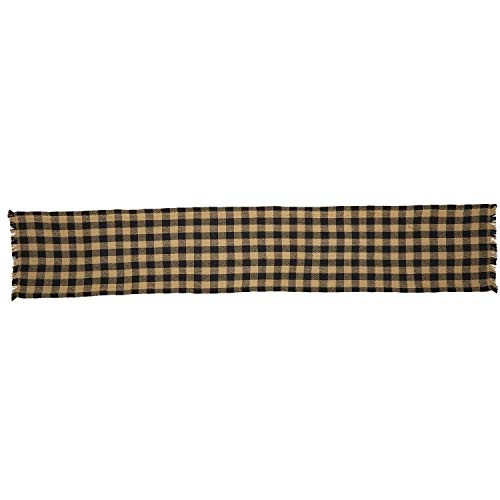 VHC Brands Burlap Black Check Fringed Cotton Primitive Tabletop Kitchen 13x72 Runner Raven VHC Brands Burlap Black Check Fringed Cotton Primitive Tabletop Kitchen 13x72 Runner Raven