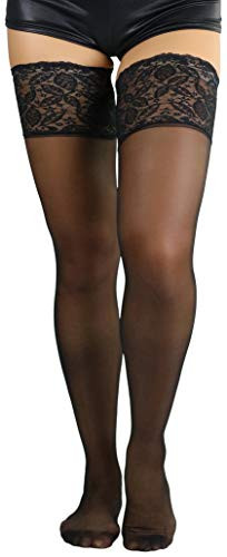 ToBeInStyle Womens Lycra Thigh High With Silicone Lace - Black - OS