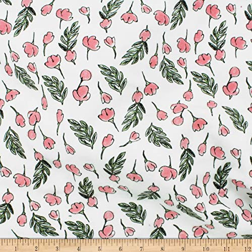 Telio Organic Stretch Cotton Jersey Floral Pink Fabric by the Yard