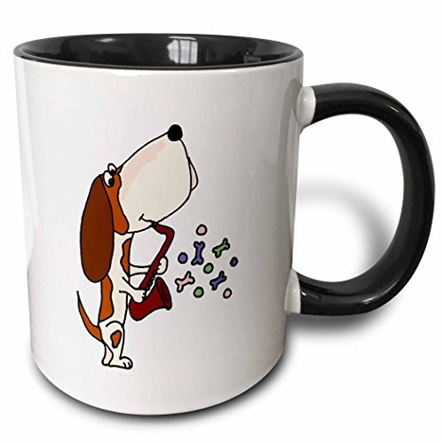3dRose Funny Basset Hound Dog Playing Saxophone Mug 11oz Black 3dRose Funny Basset Hound Dog Playing Saxophone Mug 11oz Black