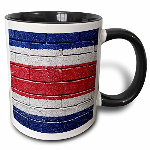 3dRose National flag of Costa Rica painted onto a brick wall Mug 11 oz Black
