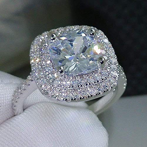 Weishu Fashion Ring Cushion Cut 4ct 5A Zircon Stone 925 Sterling Silver Engagement Wedding Band Ring for Women Size 6-10 US Code 8