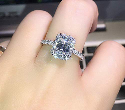 Weishu 925 Sterling Silver Perfect Cut Rectangle 3ct CZ Engagement Ring Jewelry Ladies Ring Square Zircon Engagement Ring Cubic Zirconia Promise Aura Ring US Code 8