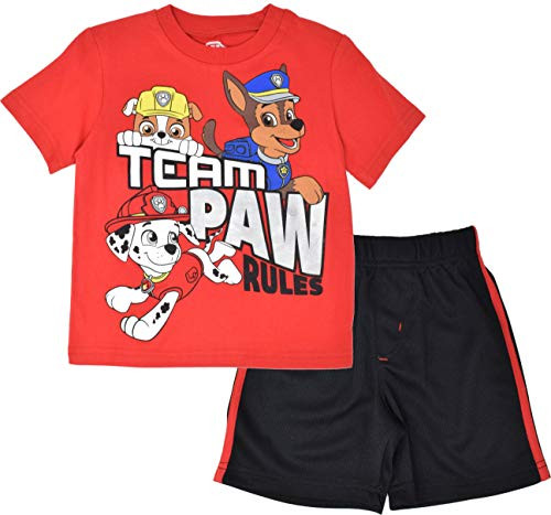 Nickelodeon Paw Patrol Toddler Boys Short-Sleeve T-Shirt and Mesh Shorts Set Red 3T