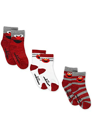 Sesame Street Elmo Boys Girls Multi Pack Crew Socks with Grippers 12-24 Months Elmo Red 3 pk