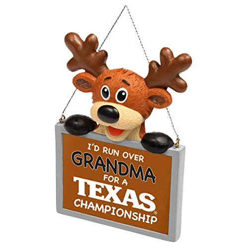 FOCO NCAA Reindeer with Sign Id Run Over Grandma for A Championship Resin Christmas Tree Ornament-4-Texas Longhorns