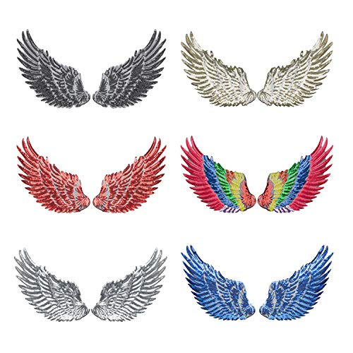 Calculs 6 Pair Sequin Angel Wings Iron On Patches DIY Sequin Applique Wings for Bags of 6 Colours 8 S