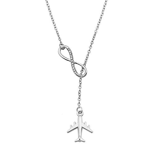 ENSIANTH Infinity and Airplane Lariat Y Necklace Jet Plane Jewelry for Stewardess Flight Attendant Traveler Airplane Y Necklace