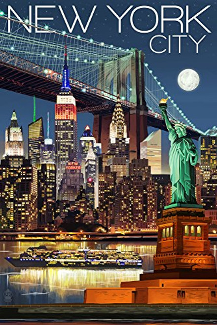 New York - Skyline at Night 9x12 Art Print Wall Decor Travel Poster New York - Skyline at Night 9x12 Art Print Wall Decor Travel Poster