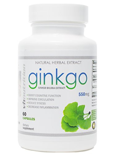 Ginkgo Biloba  550 mg Extract Capsules  Supports Brain Health Mental Alertness Concentration and Focus  Natural Energy Booster  30 Day Supply  VH Nutrition