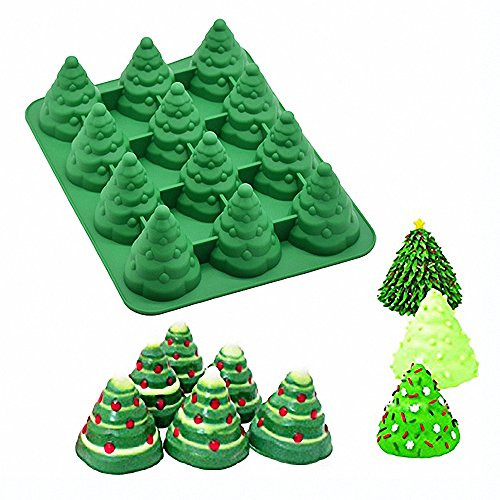3D Christmas Tree Silicone Mold - MoldFun Xmas Tree Pan Silicone Mold for Mousse Cake Muffin Baking Ice Cube Jello Chocolate Soap Lotion Bar Bath Bomb Candle Random Color