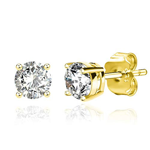 Spoil Cupid 14K Gold Plated Sterling Silver Brilliant Cut Cubic Zirconia Stud Earrings Set for Women Men 4mm Spoil Cupid 14K Gold Plated Sterling Silver Brilliant Cut Cubic Zirconia Stud Earrings Set for Women Men 4mm