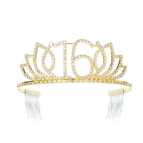 DcZeRong Princess Sweet Girls 16 Birthday Tiara Crown Gold Rhinestone Crystal Diamond Crown Tiara
