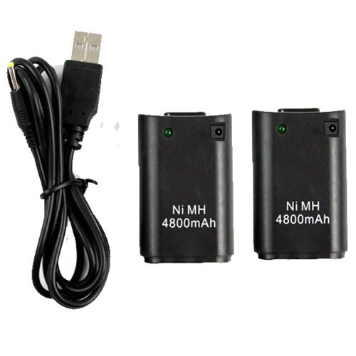 Besdata Ultra High Capacity 2-Pack 4800mAh Rechargeable Batteries  and  USB Charging Cable for Xbox 360 Wireless Controller - Perfect for Replacement - W0051 Xbox 360