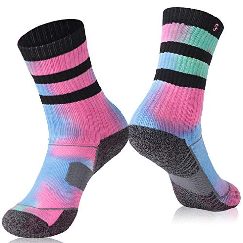 Womens Running Crew Socks Forcool Thick Cushion Outdoor Recreation Walking Socks Cycling Hiking Spring Summer High Performance Crew Socks 1 Pair Small Blue  and  Red  and  Green