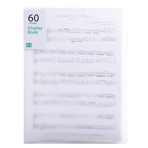 Phyxin 60 Pockets File Folder Plastic Presentation Book Portfolio Folder Clear Sleeves Protectors Display Book Document Organizer for Music Sheets Artwork Drawing for School Office Business White