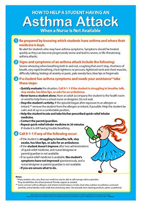 Asthma Attack Poster - How to Help a Student Having an Asthma Attack Quick Reference - Posters for School Nurse - School Health Room Posters - Health Office Posters - 12 x 18 Laminated