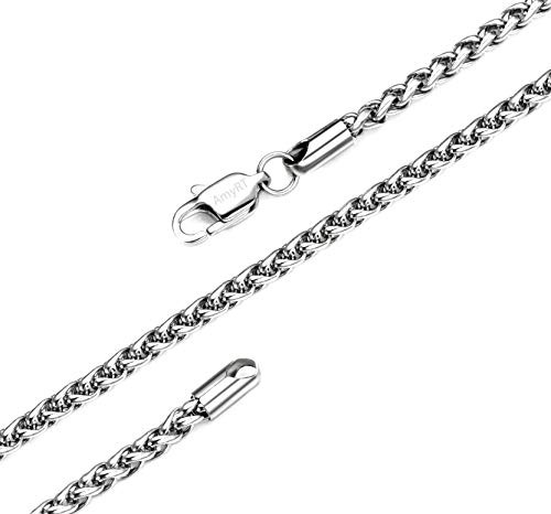 AmyRT Jewelry 3mm Stainless Steel Womens  and  Mens Silver Wheat Chain Necklace 16 AmyRT Jewelry 3mm Stainless Steel Womens  and  Mens Silver Wheat Chain Necklace 16