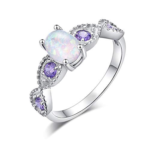 CiNily White Fire Opal Amethyst Women Jewelry Gemstone Silver Plated Ring Size 12