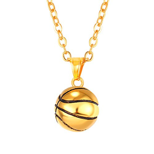 U7 Mini Basketball Pendant Necklace 22 Rolo Chain 18K Gold Plated Stainless Steel Children Boys Necklace