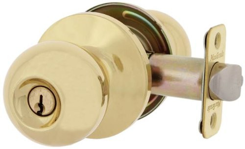 MaxGrade 300OXF3 Oxford Ball Style Keyed Entry Door Knob Lockset, Bright Brass