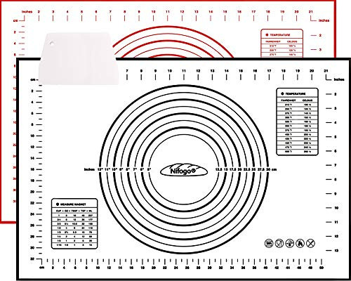 Nifogo Silicone Baking Mats - Pastry Mat with measurements Non-Slip Rolling Dough Mat Large Non-Stick Fondant Mat for Pizza Cookies 23_6 x 15_7 Inch 2PackScraper