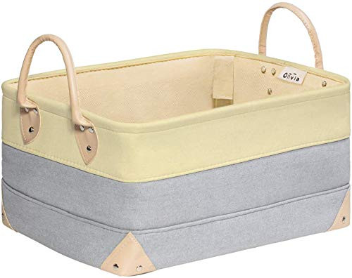 Decorative Fabric Storage Bins Basket 15_7x11_8x8_3 Large Canvas Laundry Room Storage Fabric Storage Baskets for Closet Shelves Foldable Storage Bin for Organizing Shelf Nursery Office