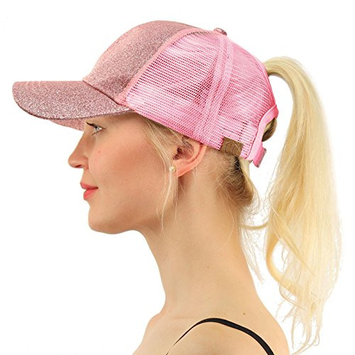 C_C Ponytail Messy Buns Trucker Ponycaps Plain Baseball Visor Cap Dad Hat Glitter Pink