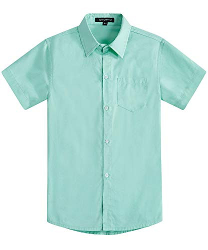 Spring and Gege Boys Short Sleeve Dress Shirts Formal Uniform Cotton Solid Aqua 13-14 Years