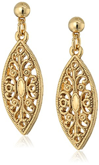 1928 Jewelry 14K Gold-Dipped Filigree Post Drop Earrings 1928 Jewelry 14K Gold-Dipped Filigree Post Drop Earrings