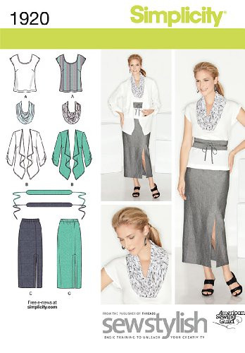 Simplicity Sew Stylish Pattern 1920 Misses Skirt Top Jacket Scarf and Belt Sizes 10-12-14-16-18